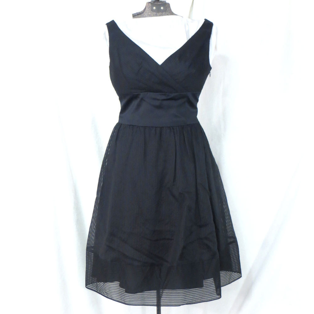 Nine West Black Silk V Neck Party Dress